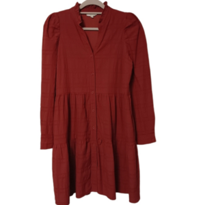 Jade Melody Tam Rust Textured Cotton Long Sleeve Tiered Ruffle Shirtdress S